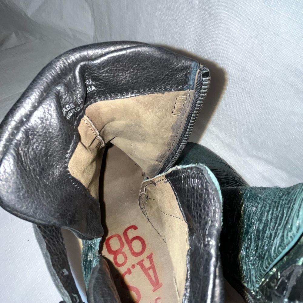 A.S.98 Green Textured Wedge Boots - Picture 10 of 15